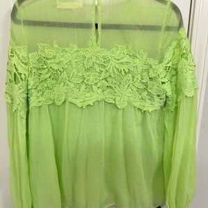 Mustard Seed Lime Lace Off-Shoulder Blouse